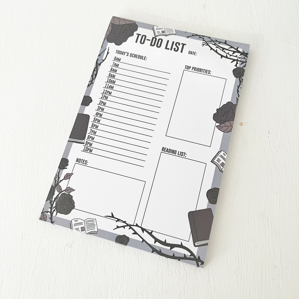 Bookish Box Daily‎ Planner Notepad Gray Dark Academia Gothic Rose To Do List